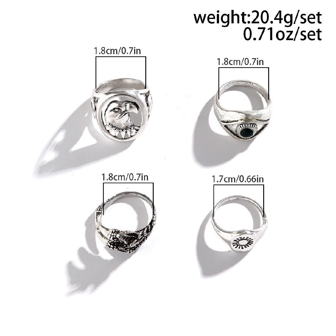 552:メンズ ジュエリー リング 鷲の目　太陽　指輪セット 4個入　シルバー メンズのアクセサリー(リング(指輪))の商品写真