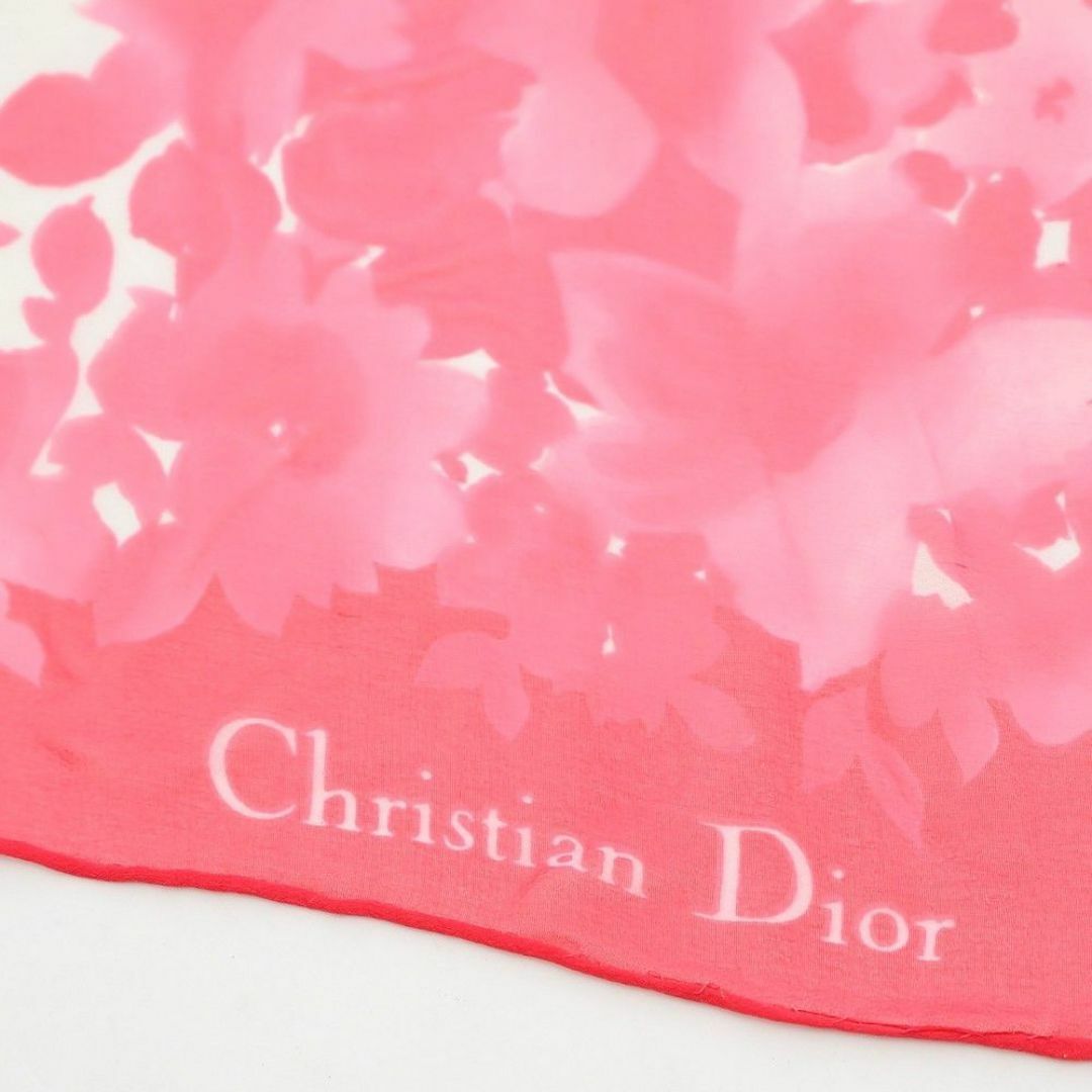 Christian Dior(クリスチャンディオール)のクリスチャン ディオール ハンカチ 花 フラワー フローラル コットン ピンク レディースのファッション小物(バンダナ/スカーフ)の商品写真