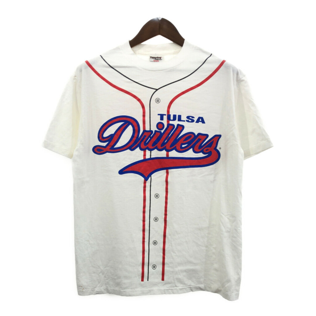 90年代 MiLB タルサ・ドラリーズ 半袖Ｔシャツ ホワイト (メンズ L) 中古 古着 Q6650 メンズのトップス(Tシャツ/カットソー(半袖/袖なし))の商品写真