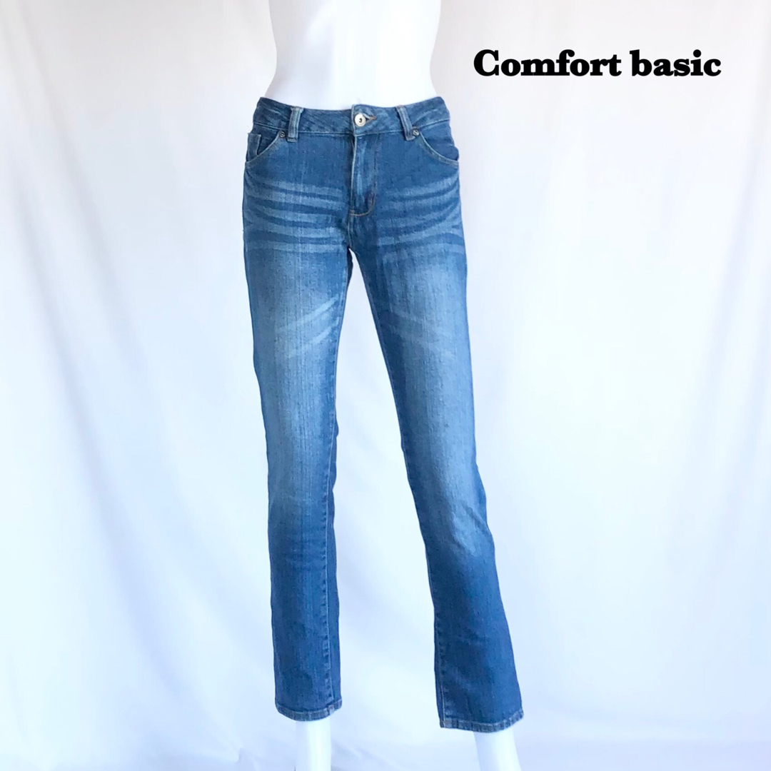 【Comfort basic】綿ストレッチデニムパンツ　スリム　ストレート レディースのパンツ(デニム/ジーンズ)の商品写真