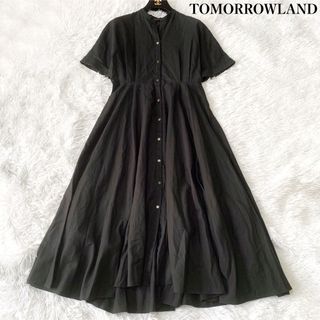 トゥモローランド(TOMORROWLAND)のトゥモローランド コットンタイプライターオープンカラーベルテッドワンピース 36(ロングワンピース/マキシワンピース)