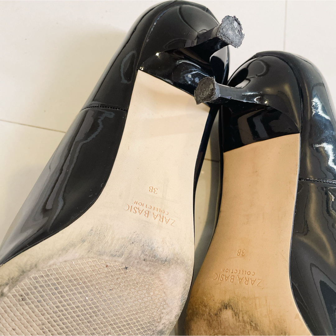 ZARA(ザラ)のZARA ザラ  エナメルパンプス　フォーマル　リボン  サイズ38 24.5㎝ レディースの靴/シューズ(ハイヒール/パンプス)の商品写真
