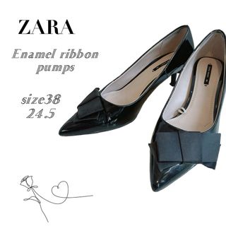 ZARA - ZARA ザラ  エナメルパンプス　フォーマル　リボン  サイズ38 24.5㎝