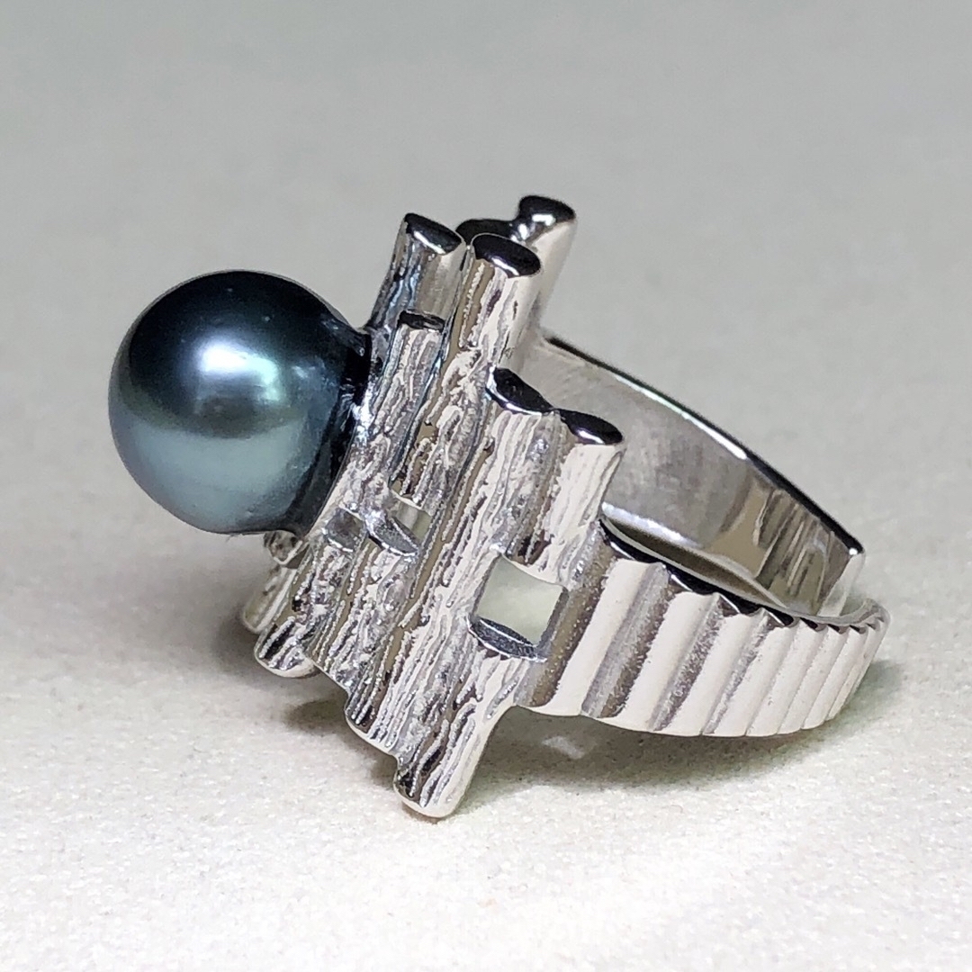 本真珠　南洋黒蝶真珠　タヒチパール　ブルー　高品質デザインs925リング レディースのアクセサリー(リング(指輪))の商品写真