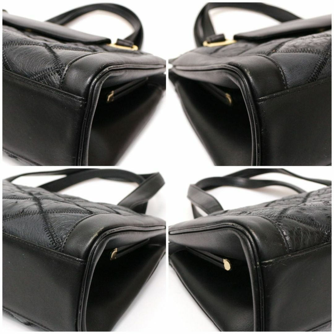 ジェイアールエー ハンドバッグ がま口 コンビネーション オーストリッチ レザー レディースのバッグ(ハンドバッグ)の商品写真
