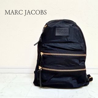 マークジェイコブス(MARC JACOBS)のMARC JACOBS レザープレート ゴールドジップ ナイロン リュック 黒(リュック/バックパック)