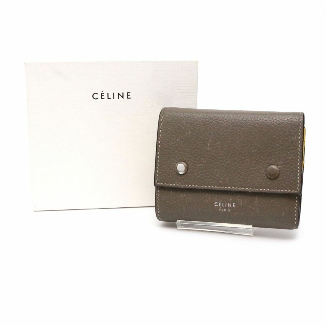 celine(セリーヌ)のセリーヌ 3つ折り財布 ウォレット バイカラー 小さい財布 ホック 本革 グレー レディースのファッション小物(財布)の商品写真