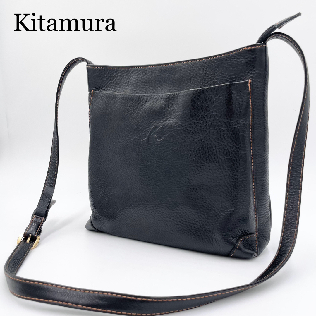 Kitamura(キタムラ)の【美品】キタムラ　ショルダーバッグ　シボ革　ゴールド金具　オレンジステッチ レディースのバッグ(ショルダーバッグ)の商品写真