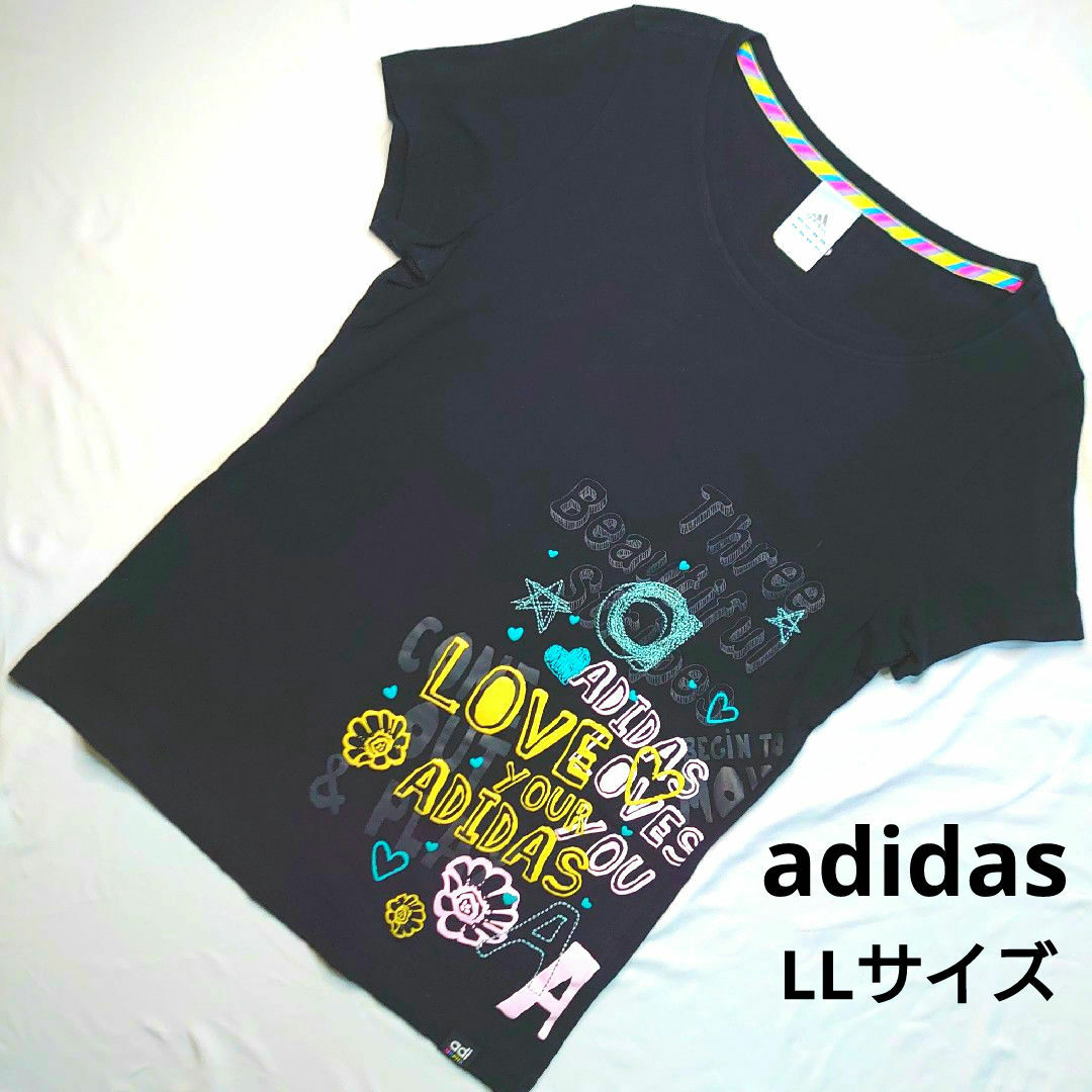 adidas(アディダス)のadidas 半袖Tシャツ LLサイズ グラフィック 黒 レディースのトップス(Tシャツ(半袖/袖なし))の商品写真