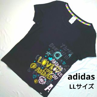 アディダス(adidas)のadidas 半袖Tシャツ LLサイズ グラフィック 黒(Tシャツ(半袖/袖なし))