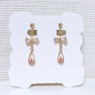 リボンෆ˚*雫　ジルコニア♡ ハンドメイド　ピアス　イヤリング(ピアス)