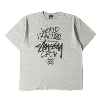 ステューシー(STUSSY)のSTUSSY ステューシー Tシャツ サイズ:XL WORLD FAMOUSロゴ クルーネック 半袖Tシャツ ヘザーグレー ショーンフォント トップス カットソー【メンズ】【中古】(Tシャツ/カットソー(半袖/袖なし))