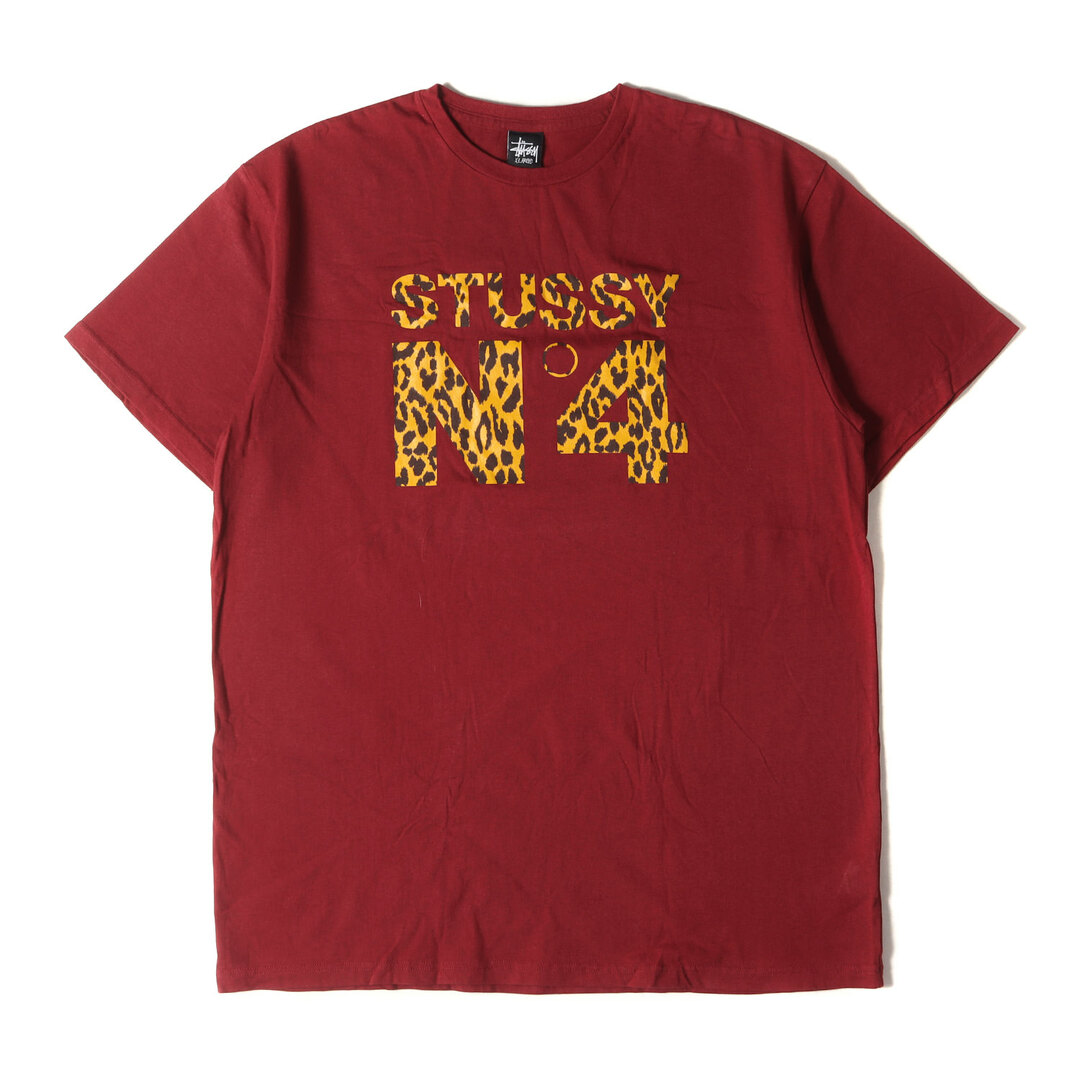 STUSSY(ステューシー)のSTUSSY ステューシー Tシャツ サイズ:XL レオパード No.4ロゴ クルーネック 半袖Tシャツ バーガンディー トップス カットソー【メンズ】【中古】 メンズのトップス(Tシャツ/カットソー(半袖/袖なし))の商品写真