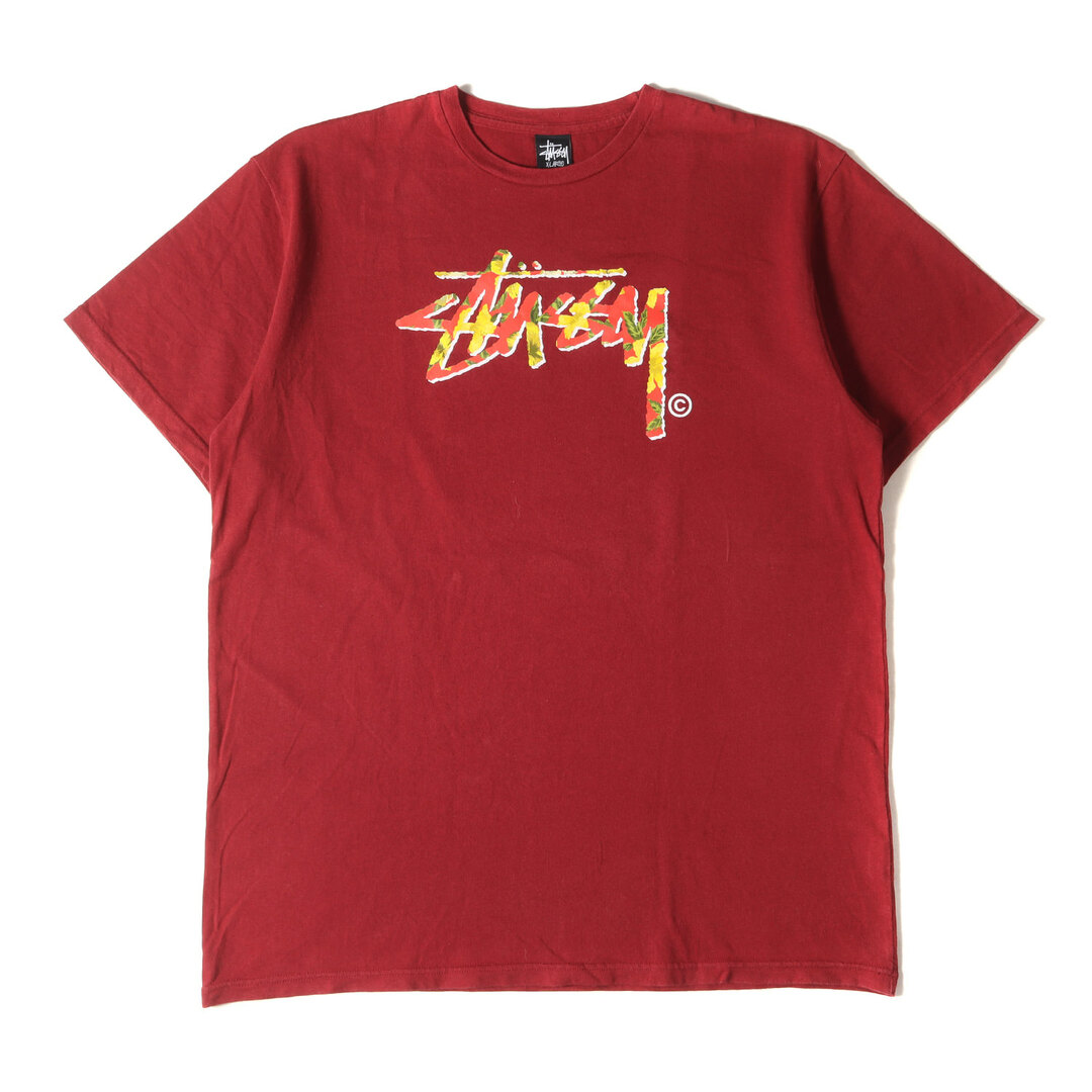 STUSSY(ステューシー)のSTUSSY ステューシー Tシャツ サイズ:XL フラワー柄 ストックロゴ クルーネック 半袖Tシャツ バーガンディー トップス カットソー【メンズ】【中古】 メンズのトップス(Tシャツ/カットソー(半袖/袖なし))の商品写真