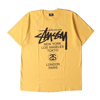 ステューシー(STUSSY)の新品 STUSSY ステューシー Tシャツ サイズ:L 19AW ワールドツアーロゴ クルーネック 半袖Tシャツ WORLD TOUR TEE オレンジ トップス カットソー【メンズ】(Tシャツ/カットソー(半袖/袖なし))