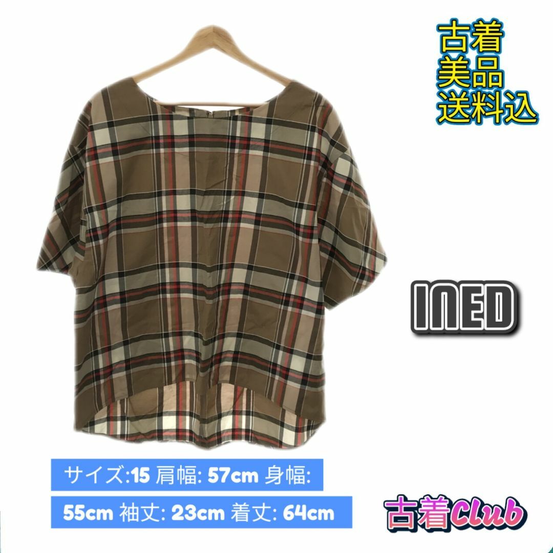 INED(イネド)のイネド トップス Tシャツ お洒落 半袖 レディース チェック柄 15 綿 レディースのトップス(Tシャツ(半袖/袖なし))の商品写真