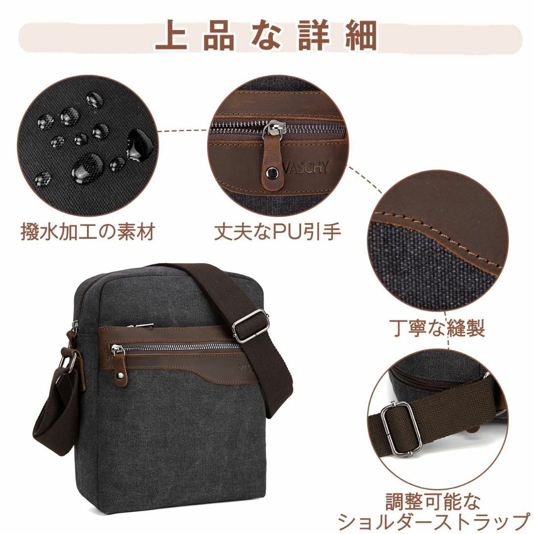 【色: グレー】VASCHY メッセンジャーバッグ メンズ, 帆布 ショルダーバ メンズのバッグ(その他)の商品写真
