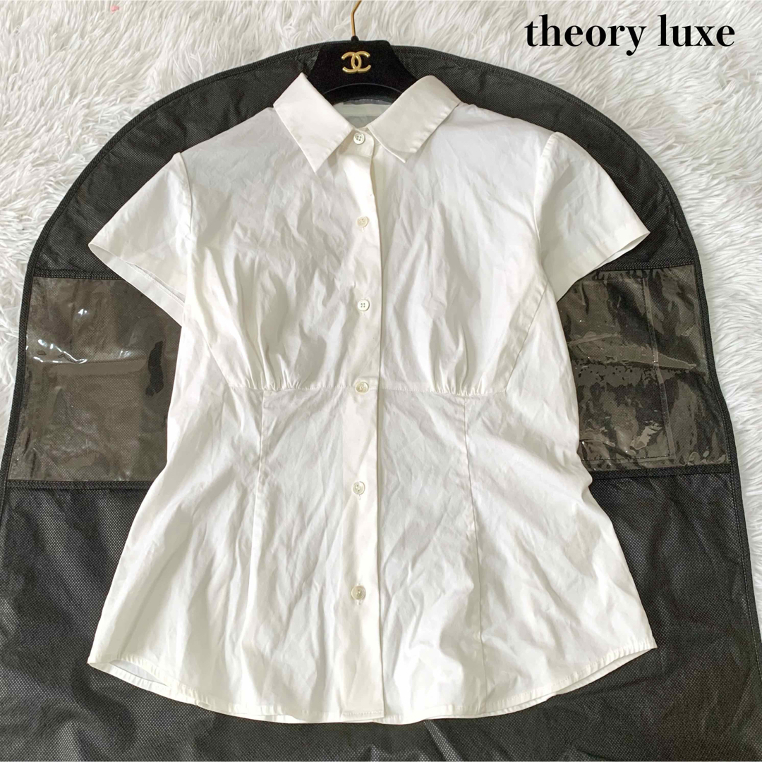 Theory luxe(セオリーリュクス)のセオリーリュクス ストレッチシャツブラウス 40サイズ 訳アリ コットン混 半袖 レディースのトップス(シャツ/ブラウス(半袖/袖なし))の商品写真