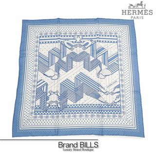 Hermes - 未使用品 エルメス バンダナ55 カレ55 Sangles en Zigzag ジグザグのサングル H043867S ブルージーン ブラン シルク 