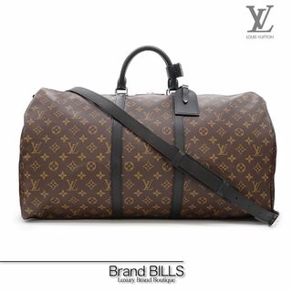 ルイヴィトン(LOUIS VUITTON)の美品 ルイ ヴィトン キーポル･バンドリエール 55 ボストンバッグ 旅行バッグ M56714 モノグラム・マカサー ブラウン ブラック 肩掛け (ボストンバッグ)