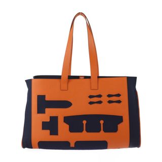 エルメス(Hermes)のHERMES エルメス プティアッシュ トートGM トートバッグ 1040008-62 ヴォーエプソン フェルト  オレンジ ネイビー  ショルダーバッグ 【本物保証】(トートバッグ)