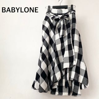 BABYLONE - バビロン　チェック柄　アシンメトリー　ロングスカート　レーヨン　麻