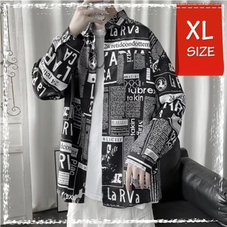 【在庫わずか】XL シャツ　総柄　オーバーサイズ　黒　ブラック　ストリート(シャツ)