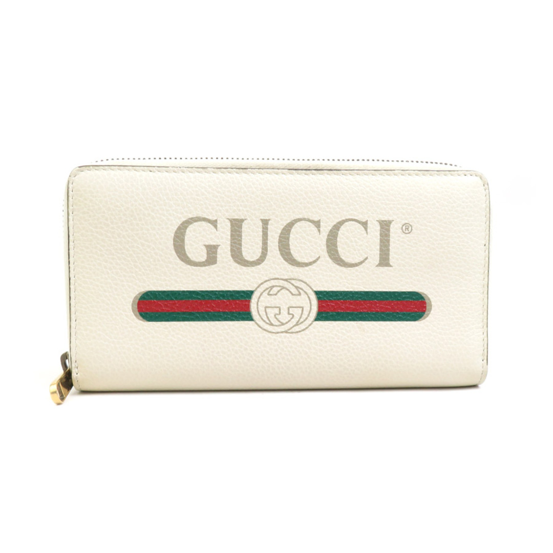 Gucci(グッチ)のグッチ GUCCI ラウンドファスナー長財布 ヴィンテージロゴプリント レザー オフホワイト ゴールド ユニセックス 496317 送料無料【中古】 e58669a メンズのファッション小物(長財布)の商品写真