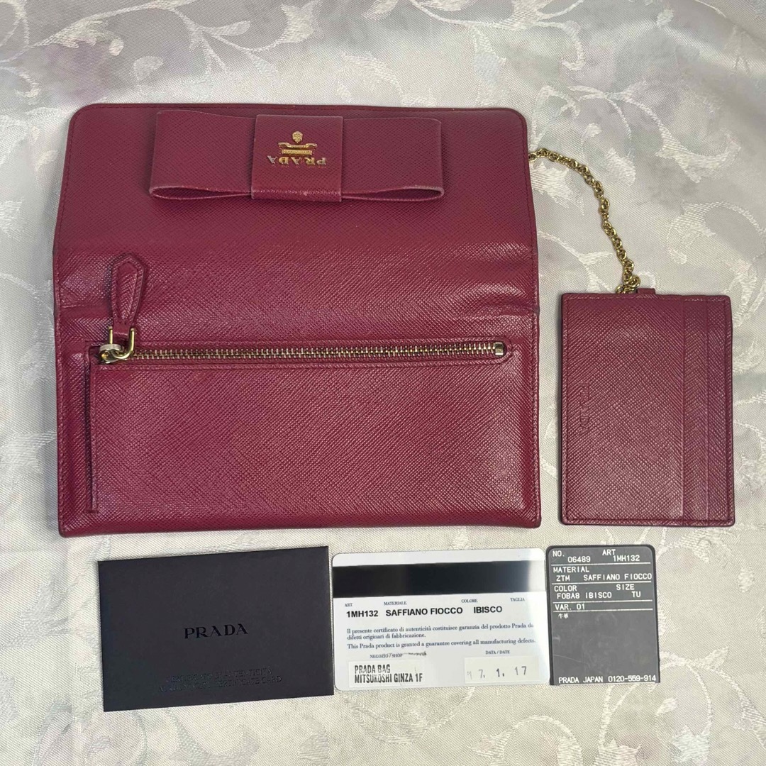 PRADA(プラダ)のPRADA プラダ Saffiano Fiocco ピンク　リボン長財布 レディースのファッション小物(財布)の商品写真