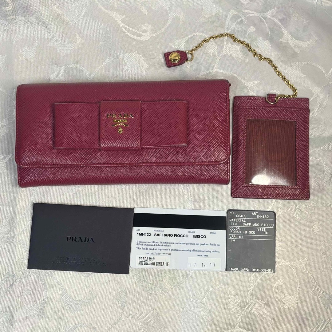 PRADA(プラダ)のPRADA プラダ Saffiano Fiocco ピンク　リボン長財布 レディースのファッション小物(財布)の商品写真