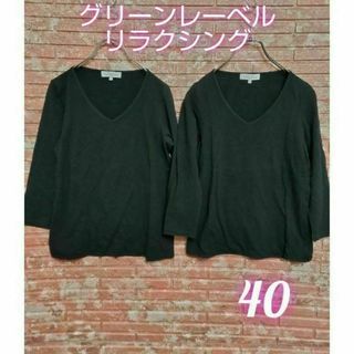 ユナイテッドアローズグリーンレーベルリラクシング(UNITED ARROWS green label relaxing)のグリーンレーベルリラクシング Vネック 7分袖 Tシャツ 黒 40 2枚セット(Tシャツ(長袖/七分))