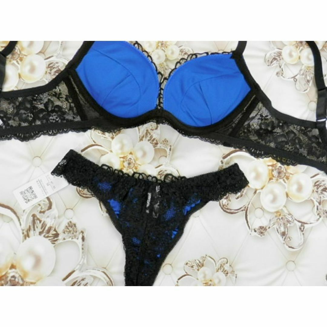 PA12★A70 M★脇高ブラ Ｔバックショーツセット Ｗパッド 青紺 レディースの下着/アンダーウェア(ブラ&ショーツセット)の商品写真