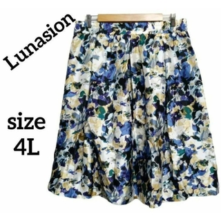 新品 Lunasion ルナシオン 4L ウエスト総ゴム 花柄 サテン スカート(ロングスカート)