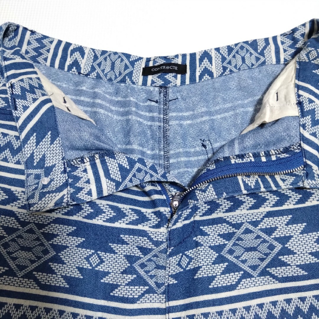 メンズ　パンツ　ハーフパンツ　総柄　幾何学模様　夏　ブルー　バックポケット メンズのパンツ(ショートパンツ)の商品写真