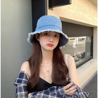 デニムハット　バケハ　UV対策　キャップ　帽子　アウトドア　韓国　ライトブルー