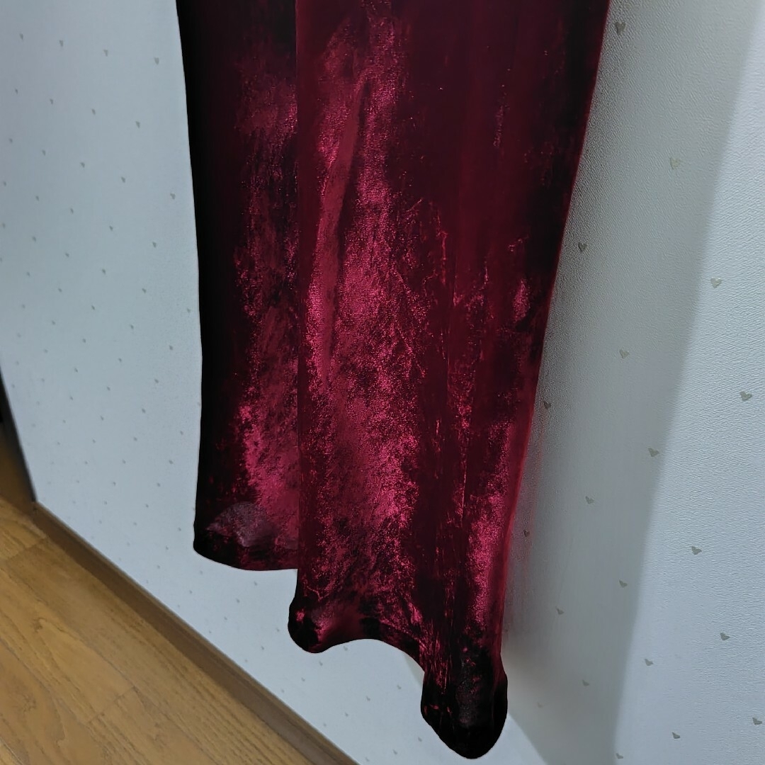 パーティードレス　ワインレッド　ビロード レディースのフォーマル/ドレス(ロングドレス)の商品写真