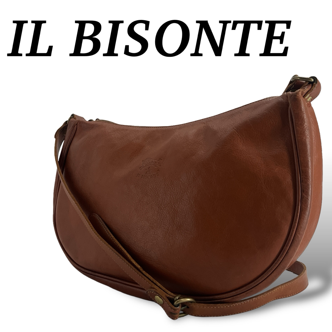 IL BISONTE(イルビゾンテ)のイルビゾンテ　ショルダーバッグ　ロゴ型押し　斜めがけ　ゴールド金具　ブラウン　革 メンズのバッグ(ショルダーバッグ)の商品写真