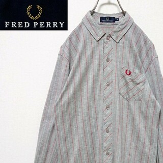 定番モデル フレッドペリー ワンポイント 刺繍 ロゴ ストライプ 長袖 シャツ