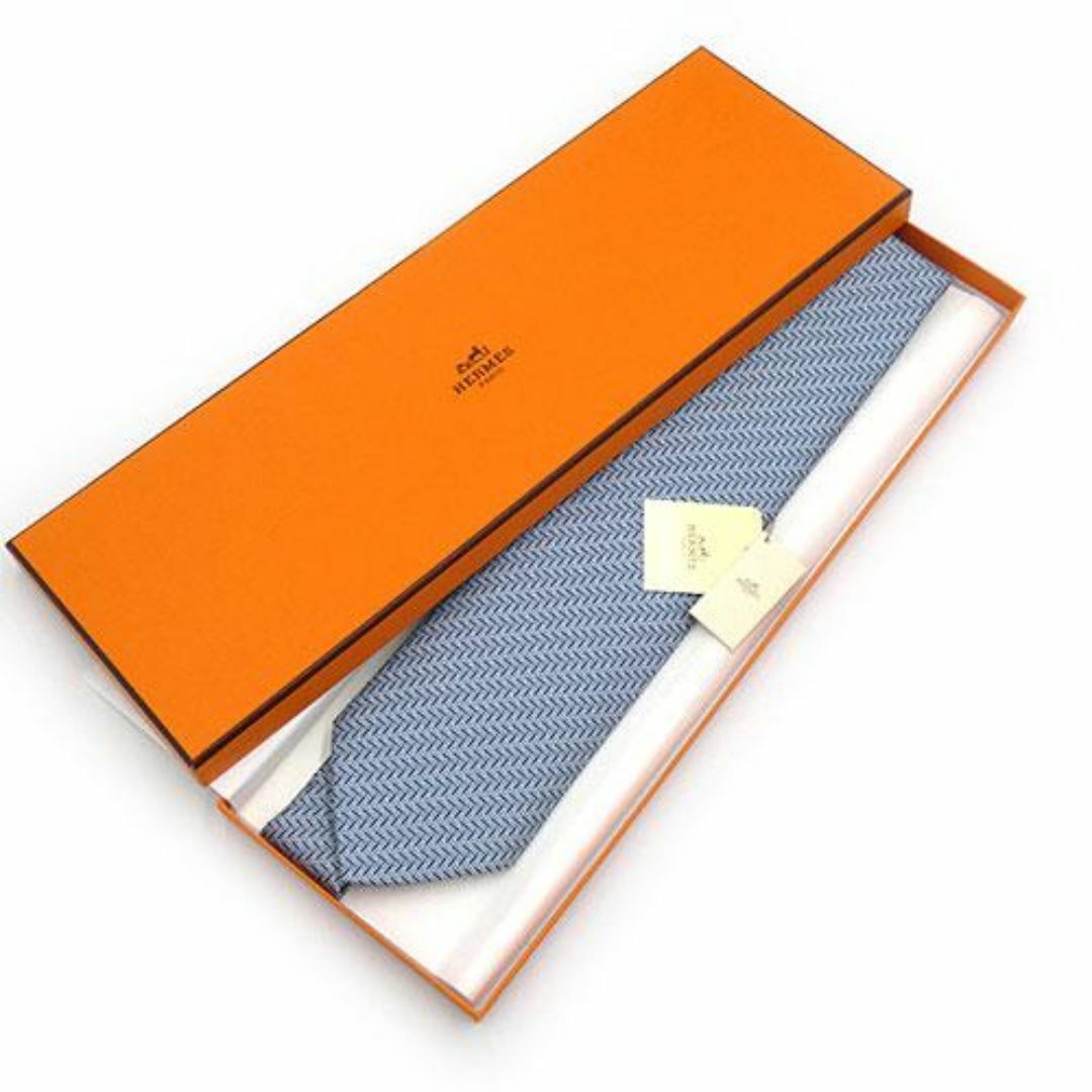 Hermes(エルメス)の未使用 エルメス ブランド ネクタイ HERMES シルク ワイドタイ ジャガード H柄 紺 ネイビー メンズ 758848T OJ10199 メンズのファッション小物(ネクタイ)の商品写真