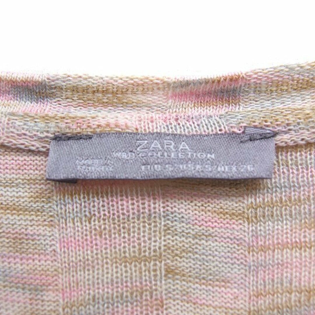 ZARA(ザラ)のザラ ZARA ニットカーディガン オープン ロング丈 柄 コットン S ピンク レディースのトップス(カーディガン)の商品写真