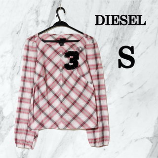 DIESEL - 【美品】DIESEL ディーゼル チェックシャツ　レッド　S 刺繍　ワンポイント