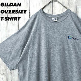 アメリカ古着　GILDAN ワンポイント刺繍ロゴTシャツ　2XL グレーゆるだぼ(Tシャツ/カットソー(半袖/袖なし))