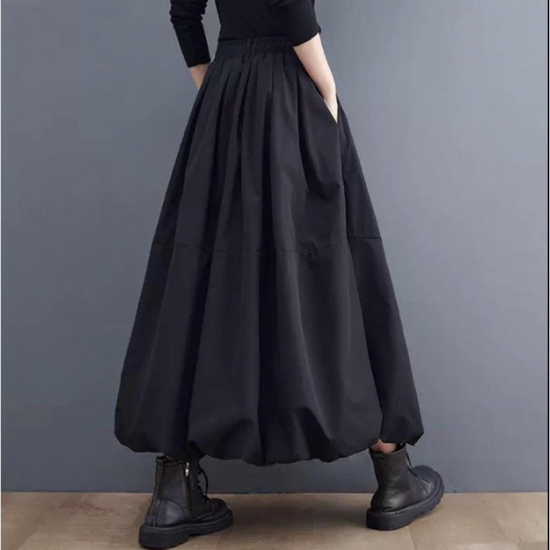 バルーンスカート　ロングスカート 韓国　M 黒　ウエストゴム　ゆったり レディースのスカート(ロングスカート)の商品写真