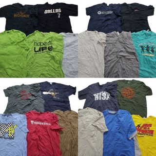 古着卸 まとめ売り カラーmix プリント 半袖Tシャツ 20枚セット (メンズ XL /2XL ) ワンポイントロゴ 英字ロゴ 無地 ブルー MS9736(その他)