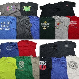 古着卸 まとめ売り カラーmix プリント 半袖Tシャツ 20枚セット (メンズ 2XL /3XL /4XL ) 英字ロゴ 丸首 ブラック グレー MT0283(その他)