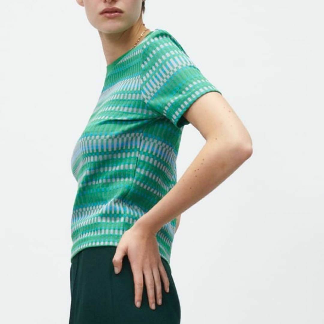 ZARA(ザラ)のザラ　ZARA ジャガード Tシャツ 半袖トップス カットソー グリーン.緑 M レディースのトップス(Tシャツ(半袖/袖なし))の商品写真