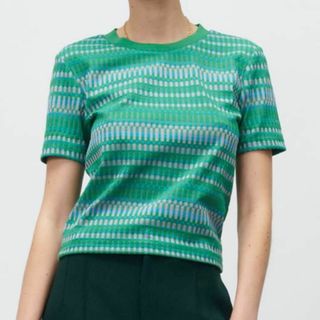 ザラ(ZARA)のザラ　ZARA ジャガード Tシャツ 半袖トップス カットソー グリーン.緑 M(Tシャツ(半袖/袖なし))