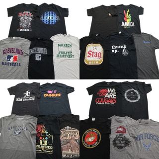 古着卸 まとめ売り 黒・グレー ボディ プリント 半袖Tシャツ 20枚セット (メンズ S ) 英字ロゴ カジュアル 丸首 MT0357(その他)