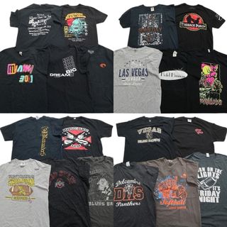 古着卸 まとめ売り 黒・グレー ボディ プリント 半袖Tシャツ 20枚セット (メンズ L ) 英字ロゴ 丸首 カジュアル カレッジ風 MT0348(その他)