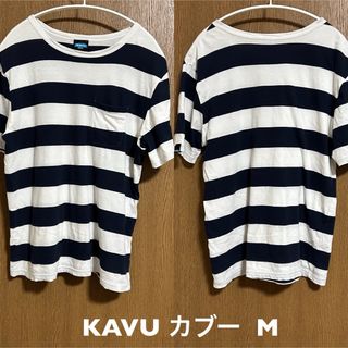 カブー(KAVU)のMサイズ！KAVU カブー 古着半袖ポケット付きボーダーTシャツ 白×ネイビー(Tシャツ/カットソー(半袖/袖なし))